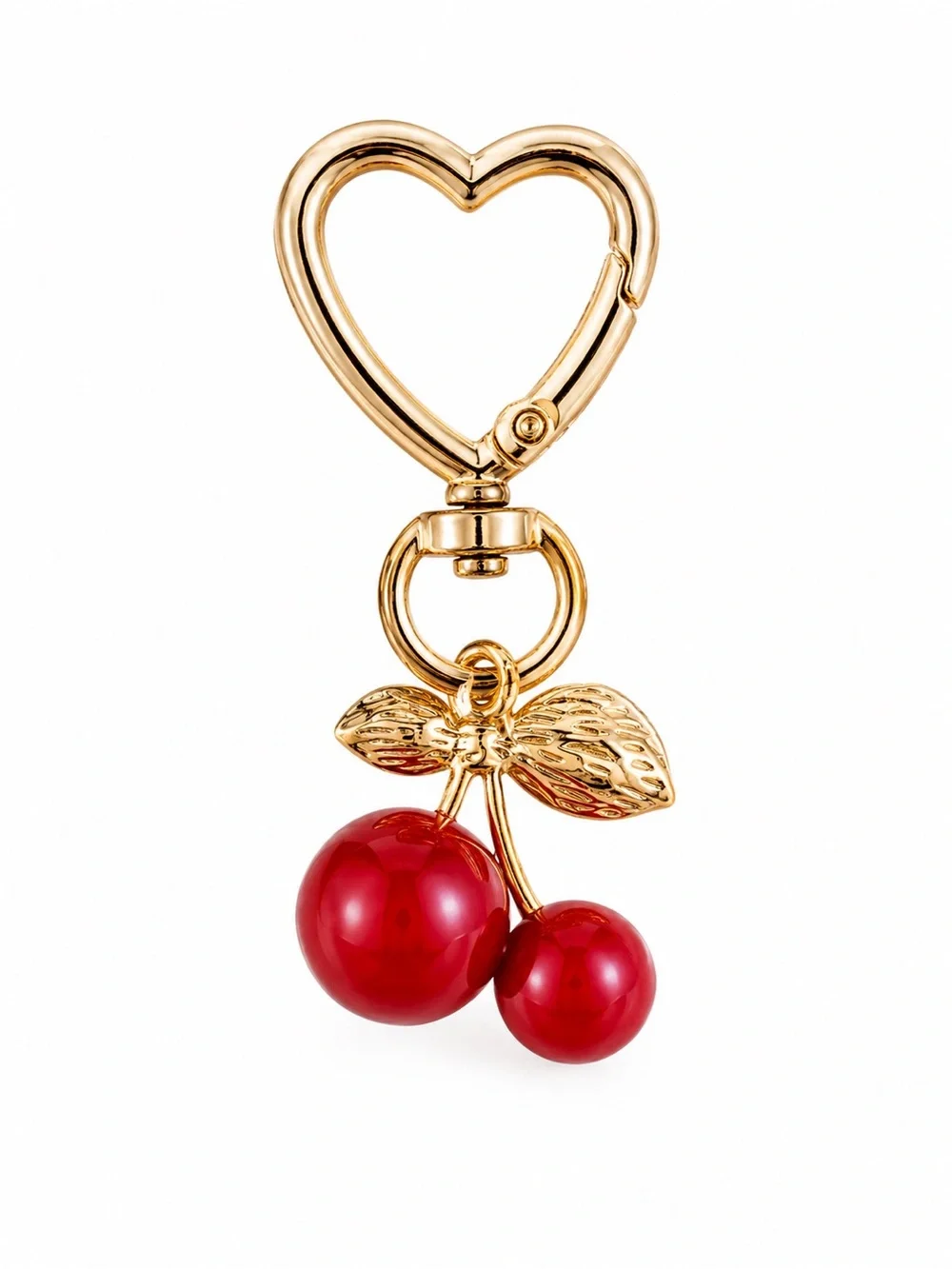 Gold Cherry Heart Keychain Purse Charm Red Cherry Bag Charm Cute Kawaii Gift